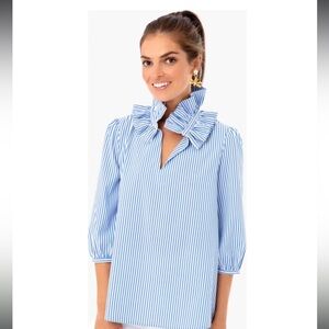 NWOT Tuckernuck Blue Stripe Ruffle Neck Bouvier Blouse